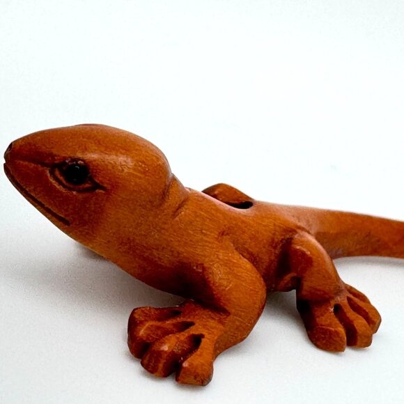 Ojime Bead Netsuke Lizard Gecko Hand-Carved Boxwood  Signed Figurine - Picture 4 of 10